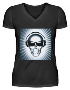 SpreeRocker Skull 1 - V-Neck Damenshirt-16