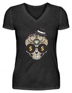 SpreeRocker Dollar Skull - V-Neck Damenshirt-16