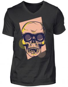 SpreeRocker Orange Skull - Herren V-Neck Shirt-16