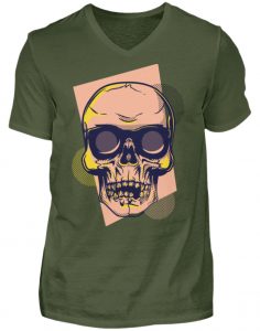 SpreeRocker Orange Skull - Herren V-Neck Shirt-2587