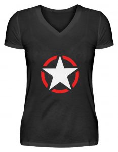 SpreeRocker White + Red Star - V-Neck Damenshirt-16