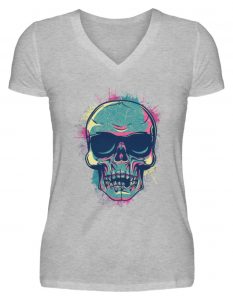 SpreeRocker Neon Skull - V-Neck Damenshirt-17