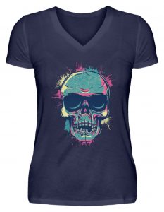 SpreeRocker Neon Skull - V-Neck Damenshirt-198