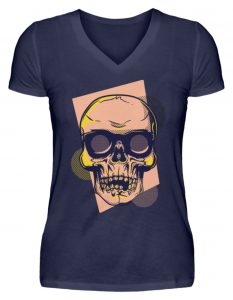 SpreeRocker Orange Skull - V-Neck Damenshirt-198