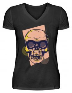 SpreeRocker Orange Skull - V-Neck Damenshirt-16