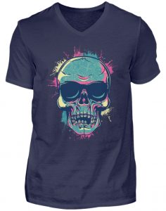 SpreeRocker Neon Skull - Herren V-Neck Shirt-198