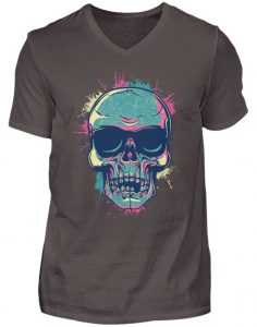 SpreeRocker Neon Skull - Herren V-Neck Shirt-2618