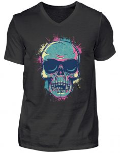 SpreeRocker Neon Skull - Herren V-Neck Shirt-16