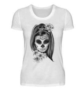 SpreeRocker Black White Skull - Damenshirt-3