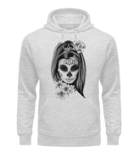 SpreeRocker Black White Skull - Unisex Organic Hoodie-6892