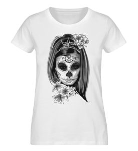 SpreeRocker Black White Skull - Damen Premium Organic Shirt-3