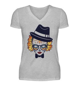 SpreeRocker Lady Skull - V-Neck Damenshirt-17