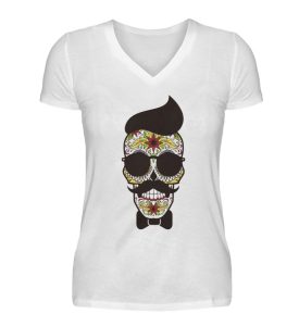 SpreeRocker Sunglasses Skull - V-Neck Damenshirt-3