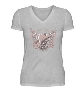 SpreeRocker Rose Skull - V-Neck Damenshirt-17