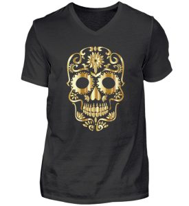 SpreeRocker® - Golden Skull 1 - Herren V-Neck Shirt-16