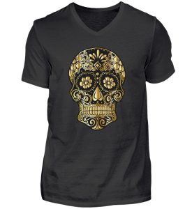 SpreeRocker® - Golden Skull - Herren V-Neck Shirt-16