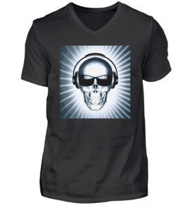 SpreeRocker - Headphone Skull - Herren V-Neck Shirt-16