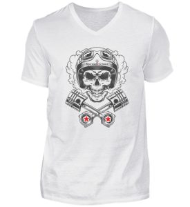SpreeRocker® - Motorcycle Skull - Herren V-Neck Shirt-3