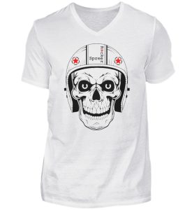 SpreeRocker® - Biker Skull - Herren V-Neck Shirt-3