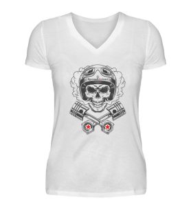 SpreeRocker® - Motorcycle Skull - V-Neck Damenshirt-3