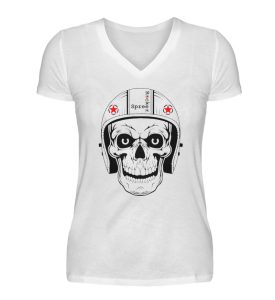 SpreeRocker® - Biker Skull - V-Neck Damenshirt-3